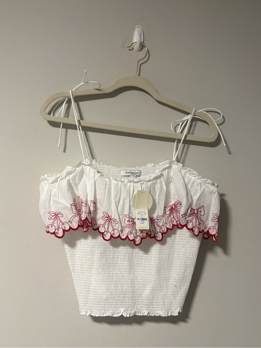 NWT Francesca’s Cherry Bow Smocked Tank Top XL